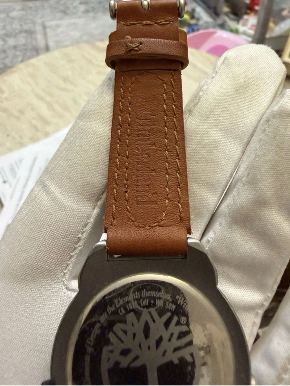Vintage Timberland Indiglo 42mm Mens Field Watch 50M WR White Dial Leather